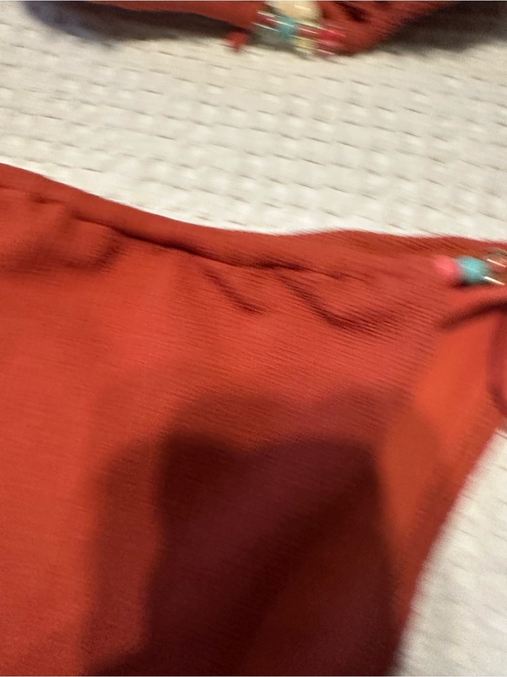 Rust Red Triangle Top Bikini w/ Halter Tie Neck and Tie sides on Bottom w beads - Picture 5 of 5
